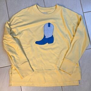 Butter Yellow Sweatshirt with Blue Boot Design